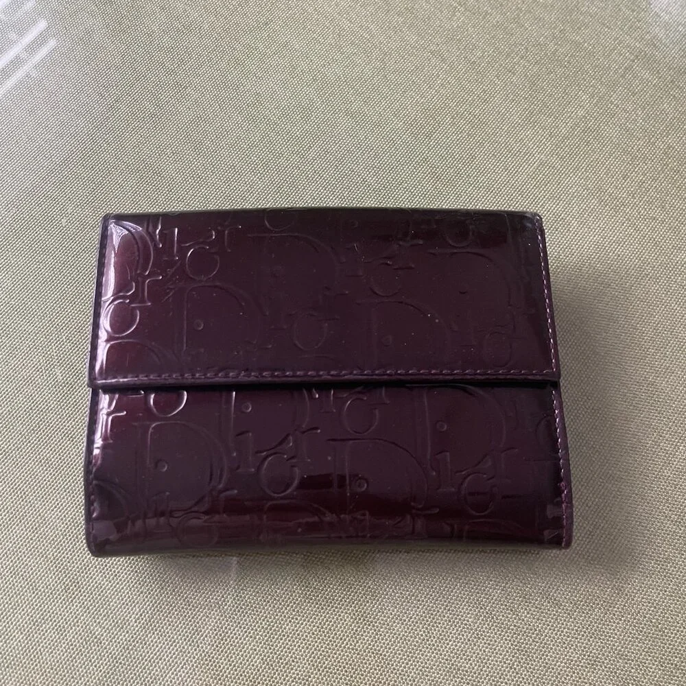 Christian Dior Patent Monogram Wallet (Bordeaux / Plum Tone)